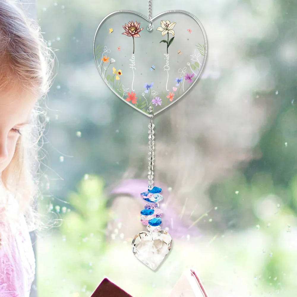 The Love Between A Mother And Her Children - Personalized Heart Crystal Suncatcher - Image 6