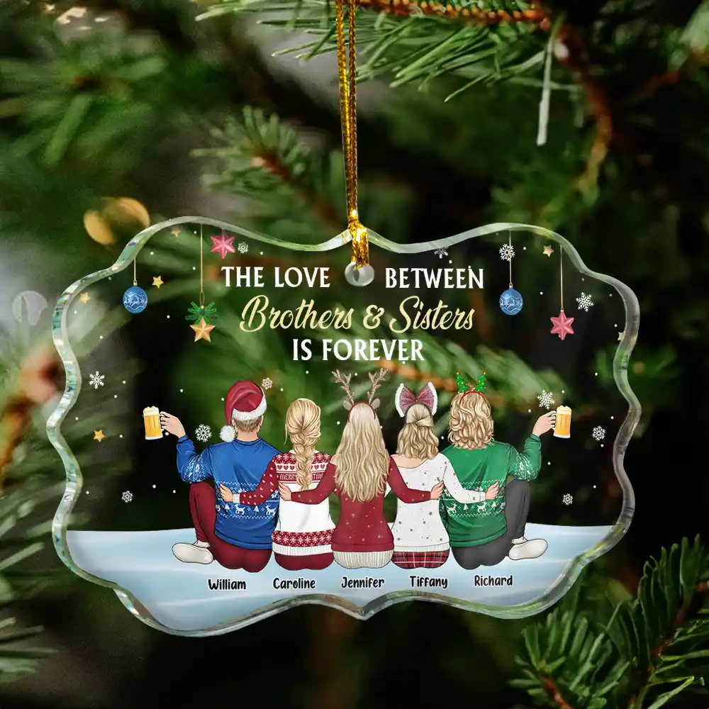 The Love Between Brothers & Sisters Is Forever - Personalized Medallion Glass Ornament - Image 4