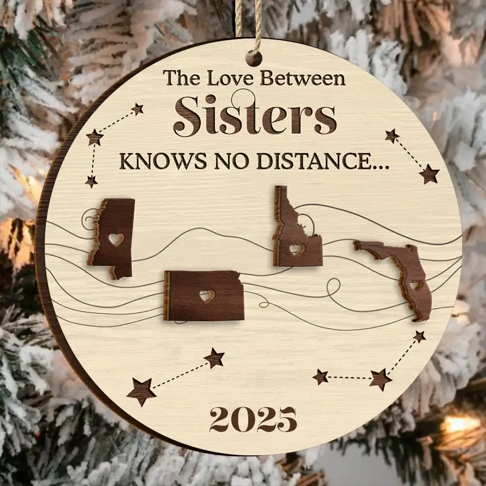 The Love Between Family Knows No Distance Cousins Siblings Christmas - Personalized 2-Layered Wooden Ornament - Image 3