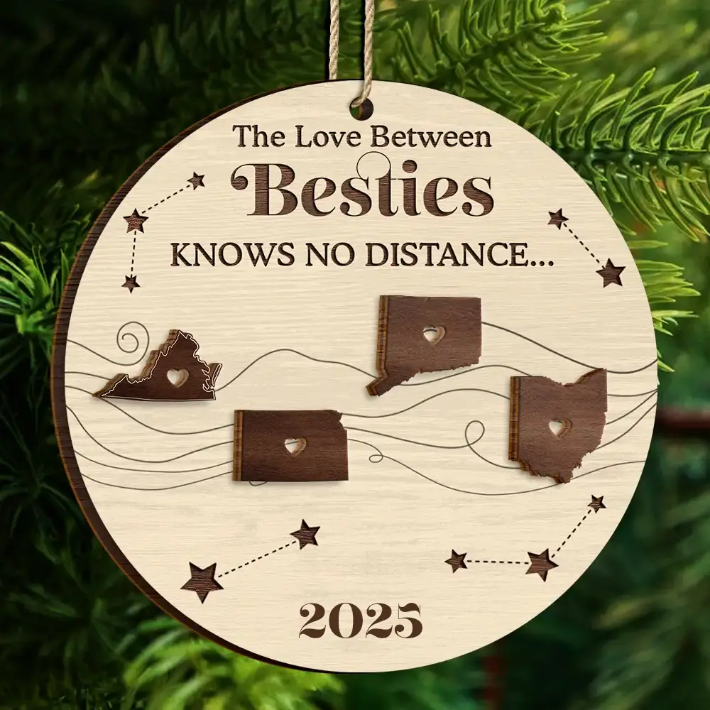 The Love Between Family Knows No Distance Cousins Siblings Christmas - Personalized 2-Layered Wooden Ornament - Image 4