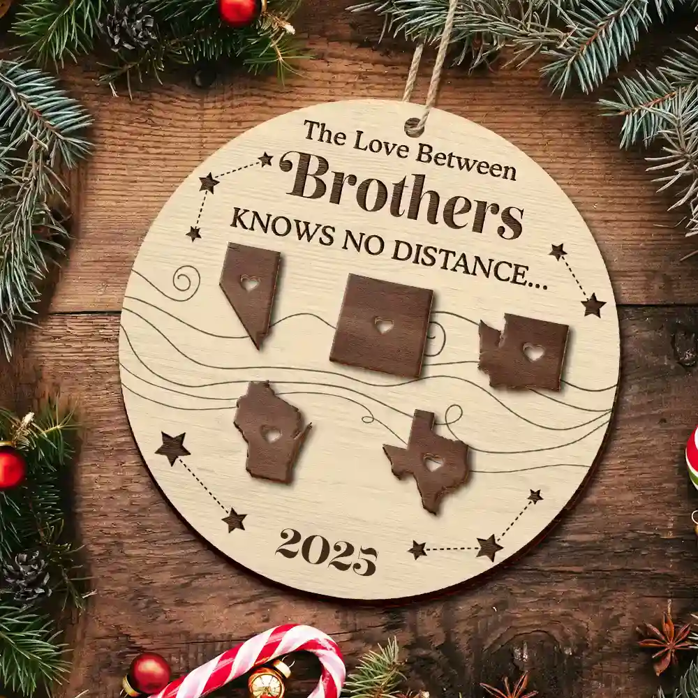 The Love Between Family Knows No Distance Cousins Siblings Christmas - Personalized 2-Layered Wooden Ornament - Image 5