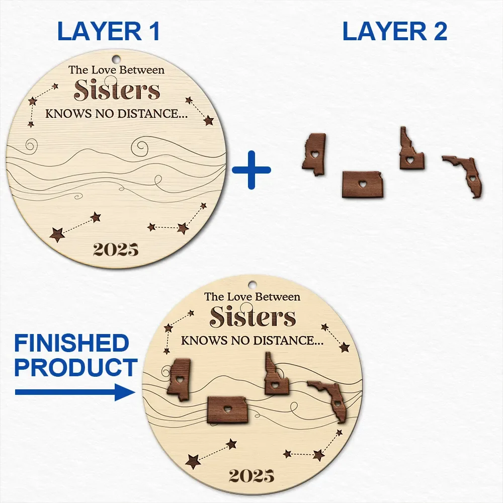The Love Between Family Knows No Distance Cousins Siblings Christmas - Personalized 2-Layered Wooden Ornament - Image 6