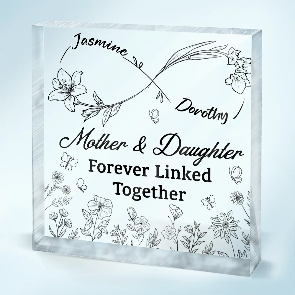 The Love Between Mother & Daughter Is Forever Infinity - Personalized Square Shaped Acrylic Plaque - Image 2