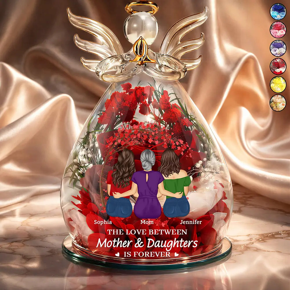 The Love Between Mother & Daughter - Personalized Flower In Glass Angel Figurine - Image 2