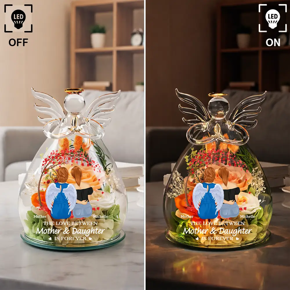 The Love Between Mother & Daughter - Personalized Flower In Glass Angel Figurine - Image 5