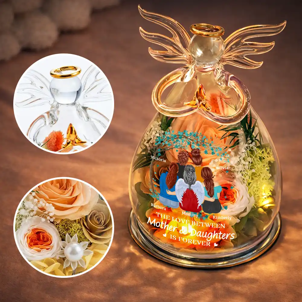 The Love Between Mother & Daughter - Personalized Flower In Glass Angel Figurine - Image 6