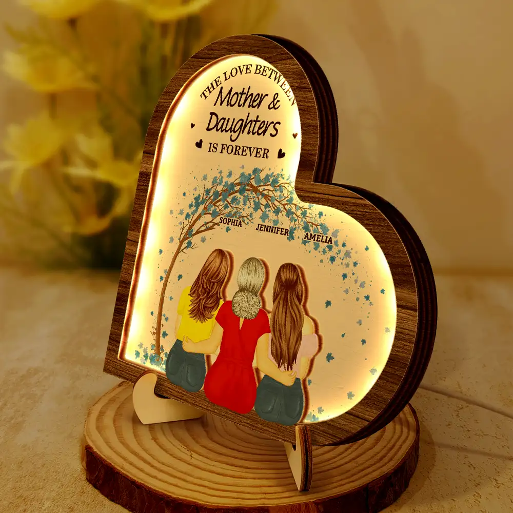 The Love Between Mother & Daughters Is Forever - Personalized LED Light Wooden Plaque - Image 2