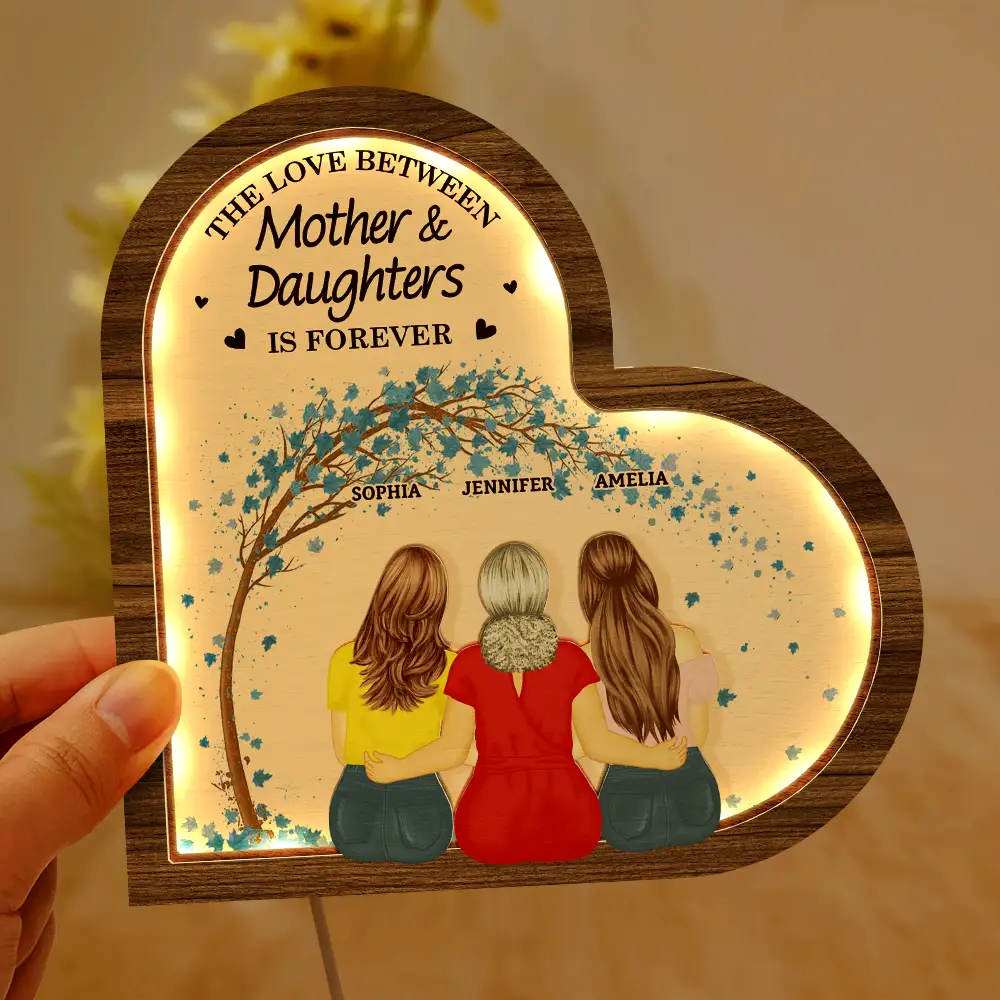 The Love Between Mother & Daughters Is Forever - Personalized LED Light Wooden Plaque - Image 6