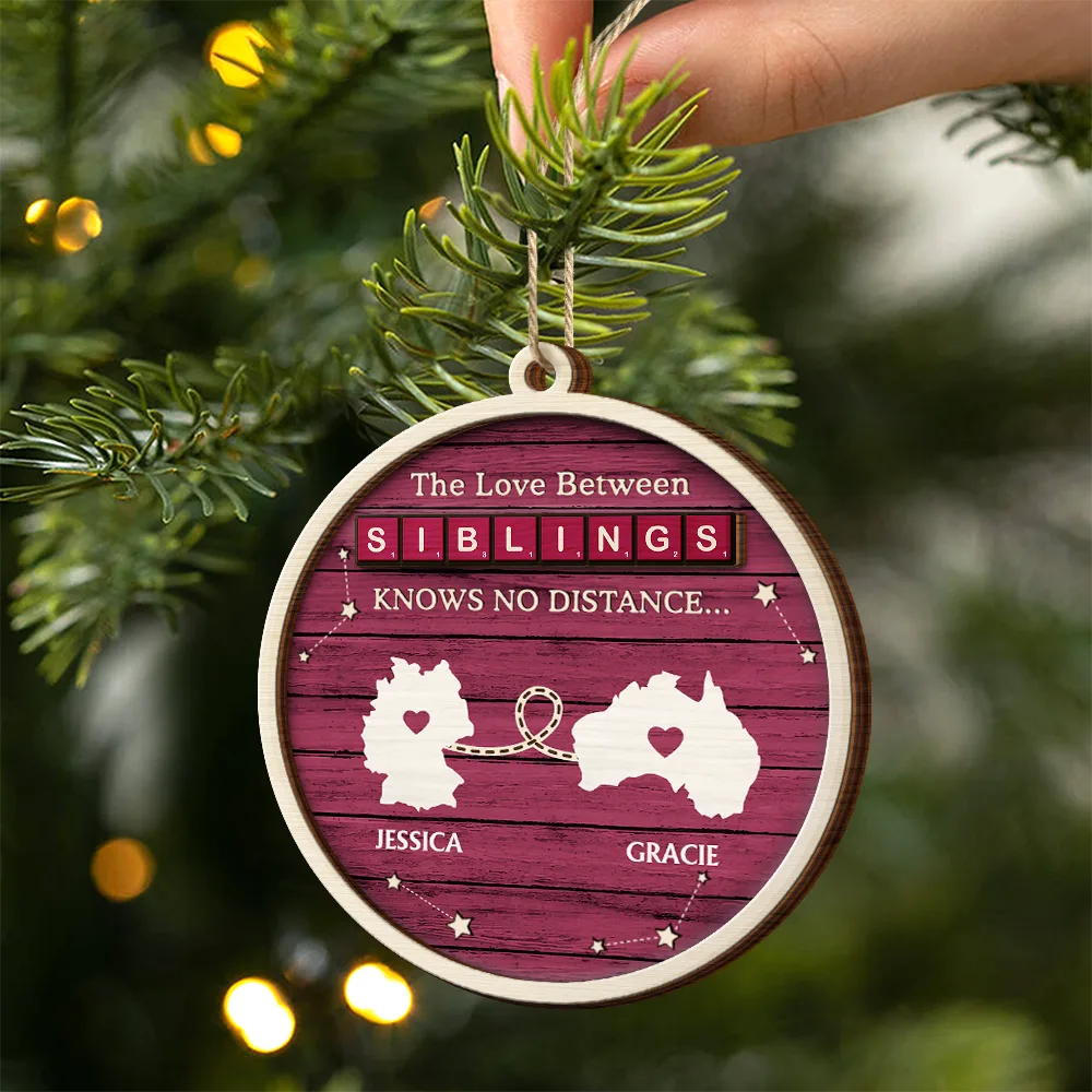 The Love Between Us Know No Distance Wooden States - Personalized 2-Layered Wooden Ornament - Image 2