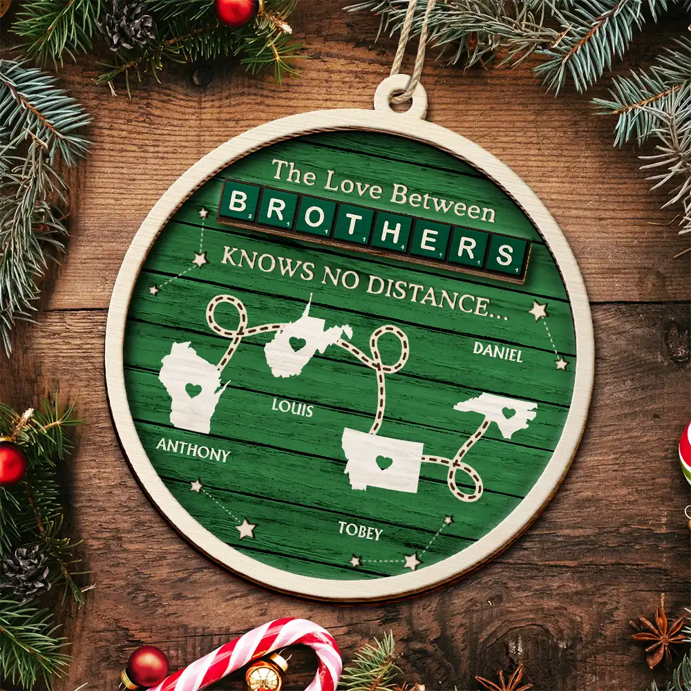 The Love Between Us Know No Distance Wooden States - Personalized 2-Layered Wooden Ornament - Image 4