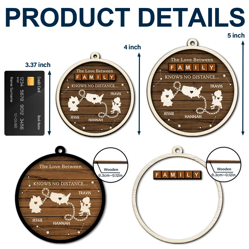 The Love Between Us Know No Distance Wooden States - Personalized 2-Layered Wooden Ornament - Image 5