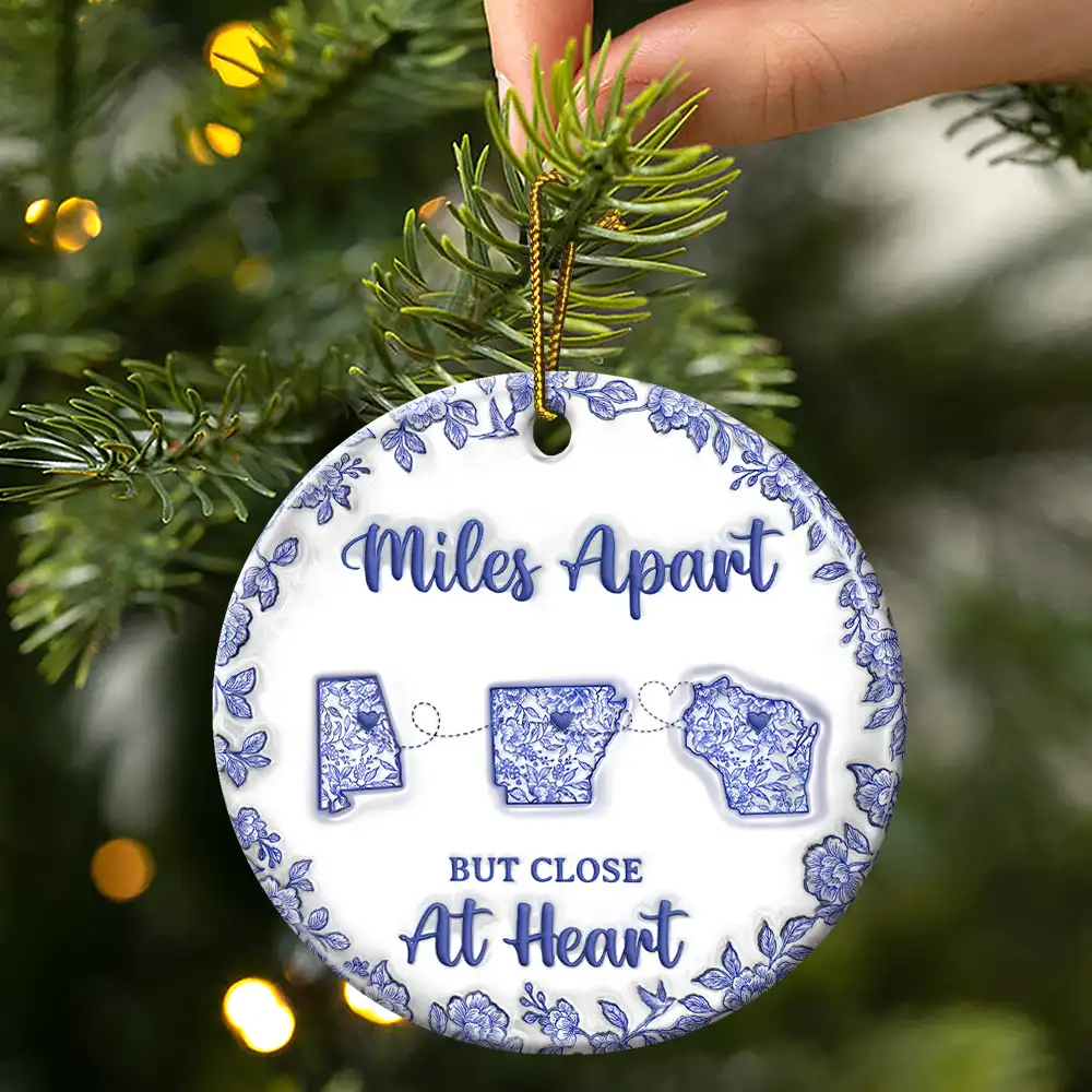 The Miles Don't Matter 3D Effect Toile States - Personalized Circle Ceramic Ornament - Image 3
