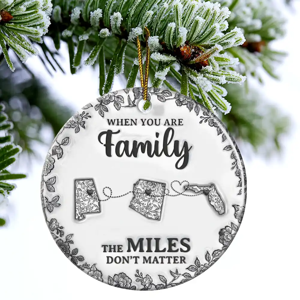 The Miles Don't Matter 3D Effect Toile States - Personalized Circle Ceramic Ornament - Image 4