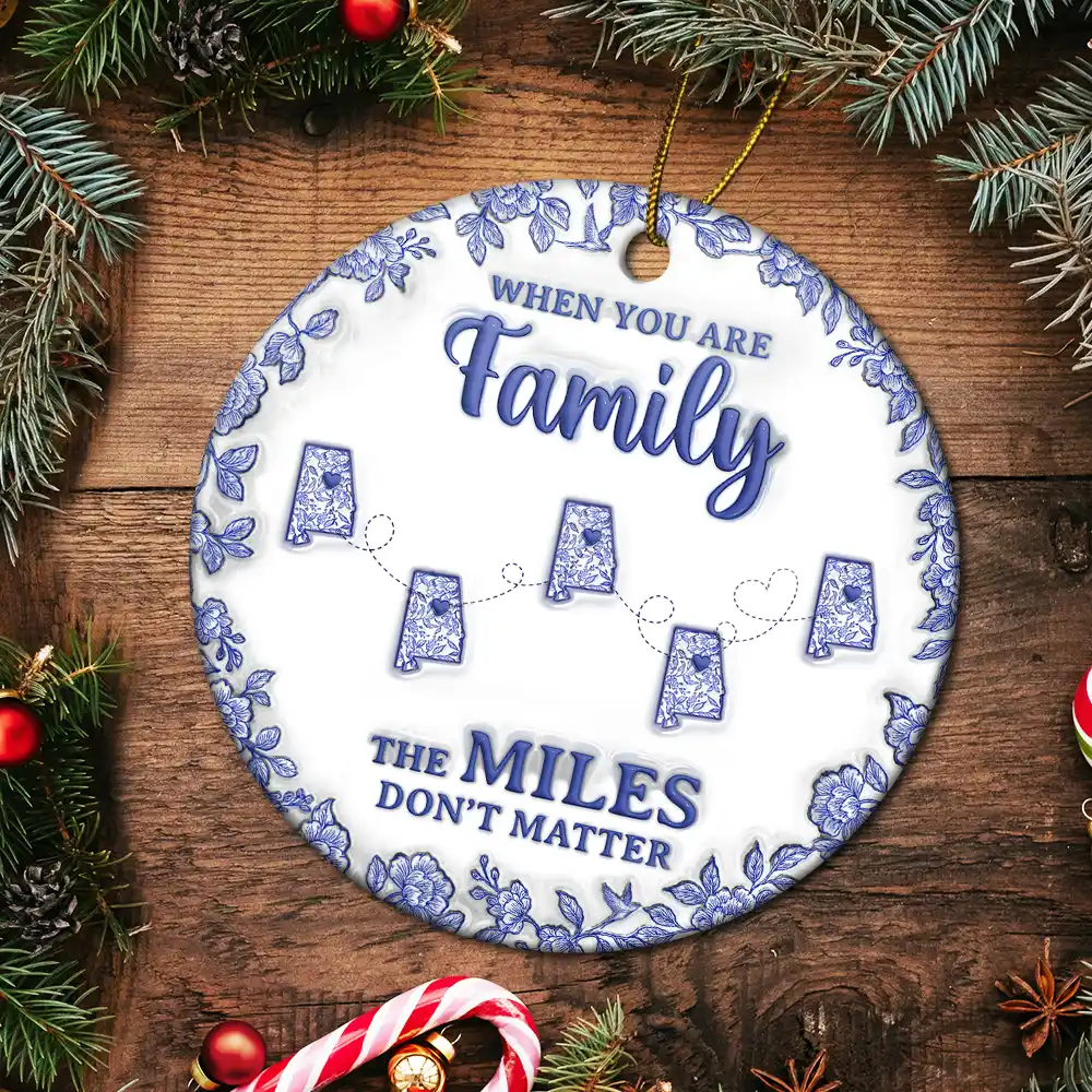 The Miles Don't Matter 3D Effect Toile States - Personalized Circle Ceramic Ornament - Image 5