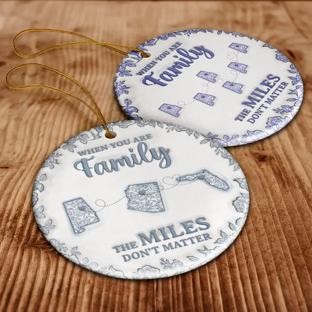 The Miles Don't Matter 3D Effect Toile States - Personalized Circle Ceramic Ornament - Image 6