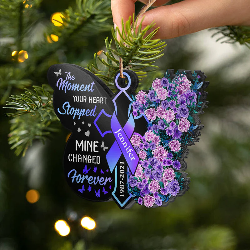 The Moment Your Heart Stopped - Memorial Gift - Personalized Custom Butterfly Acrylic Ornament - Image 2