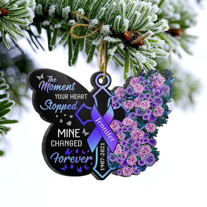 The Moment Your Heart Stopped - Memorial Gift - Personalized Custom Butterfly Acrylic Ornament - Image 3