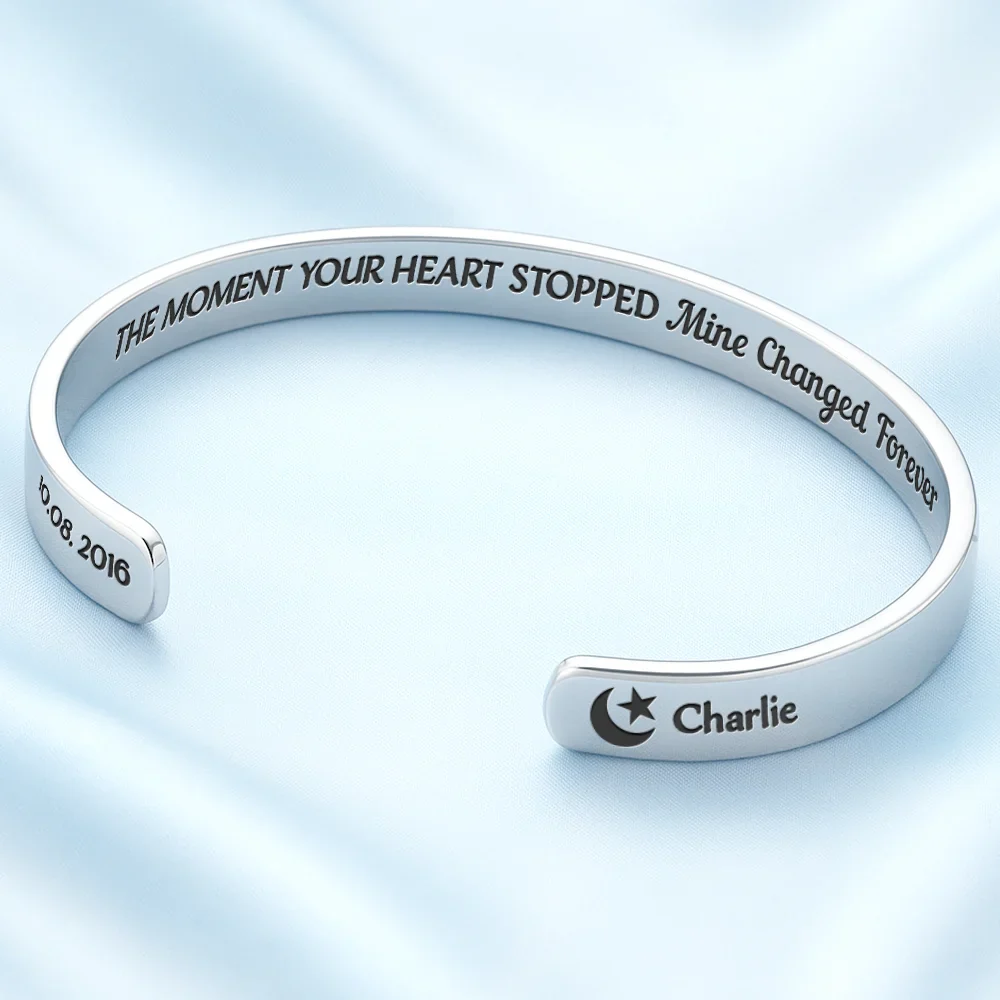 The Moment Your Heart Stopped - Personalized Bangle Bracelet Cuff - Image 2