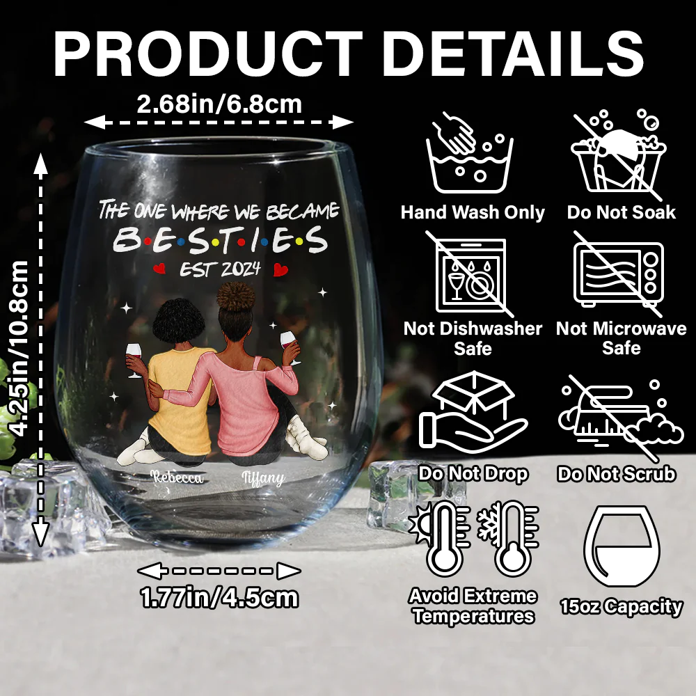 The One Where We Became Sisters - Personalized Stemless Wine Glass - Image 5