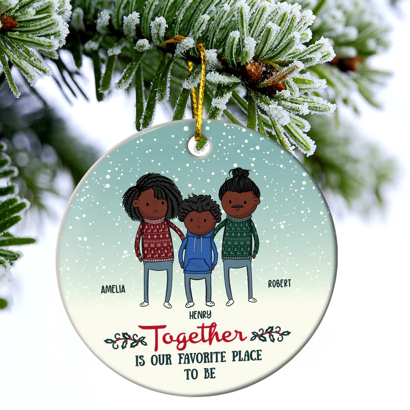 The Ones We Live With Laugh And Love - Christmas Gift For Family - Personalized Custom Circle Ceramic Ornament - Image 3