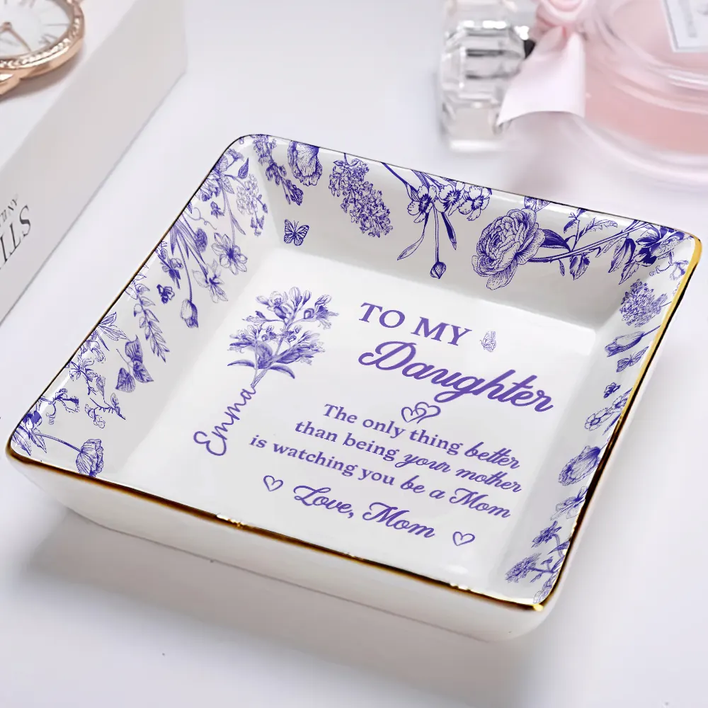The Only Thing Better Than Being Your Mom Toile Birth Month Flower - Personalized Ring Dish - Image 2