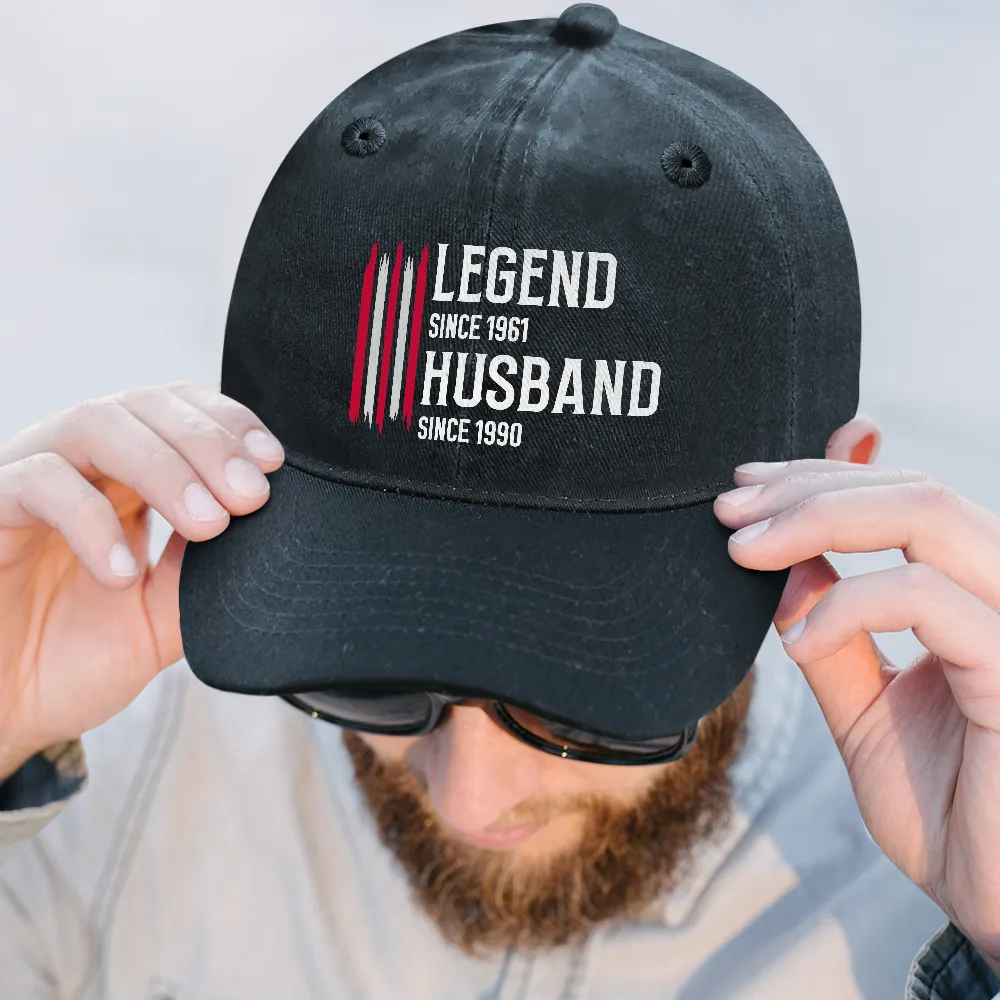 The Original Legend Legend Husband Daddy Grandpa - Personalized Vintage Washed Denim Cap - Image 2