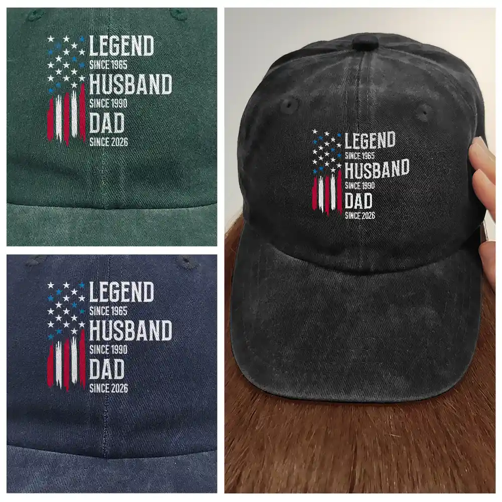 The Original Legend Legend Husband Daddy Grandpa - Personalized Vintage Washed Denim Cap - Image 4