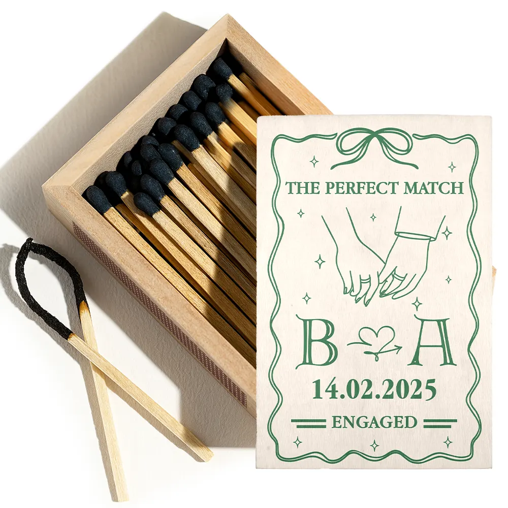 The Perfect Match Engaged Married - Personalized Wooden Matchbox - Image 3
