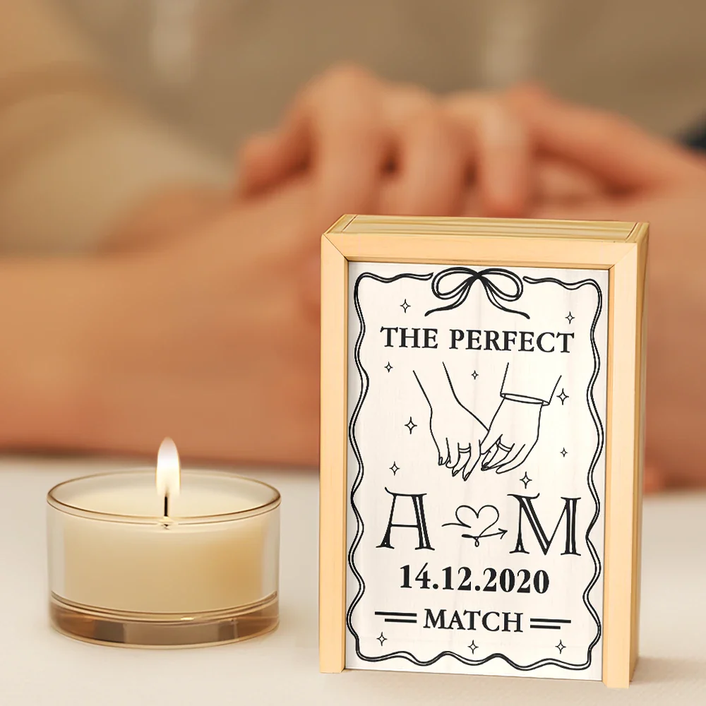 The Perfect Match Engaged Married - Personalized Wooden Matchbox - Image 5