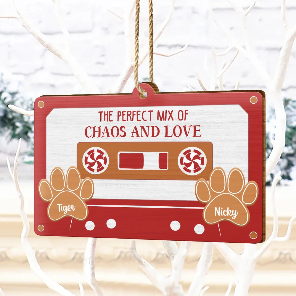 The Perfect Mix Of Chaos And Love - Personalized Custom Shaped Wooden Ornament - Image 4