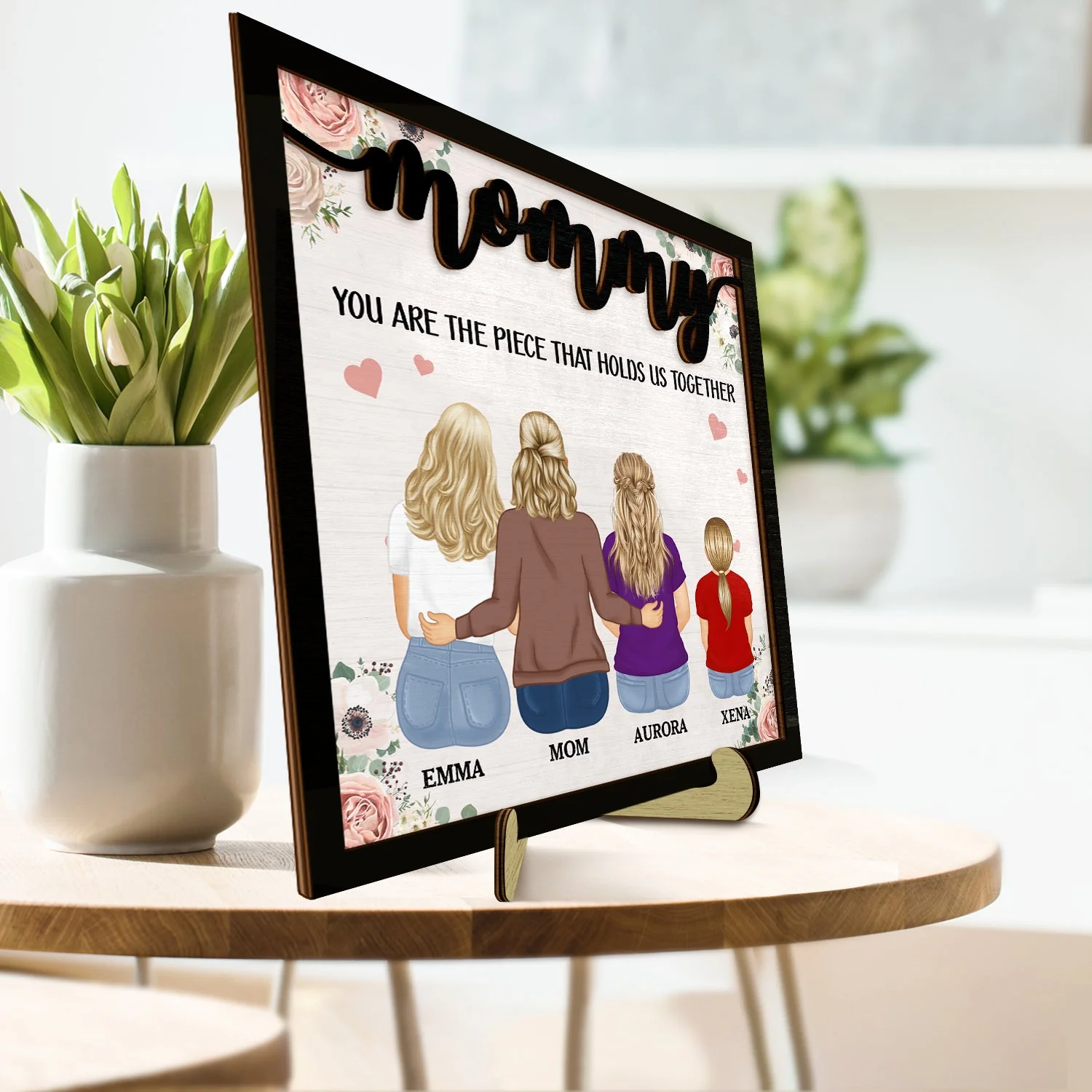 The Piece That Holds Us Together - Gift For Mom, Mother, Grandma - Personalized 2-Layered Wooden Plaque With Stand - Image 3