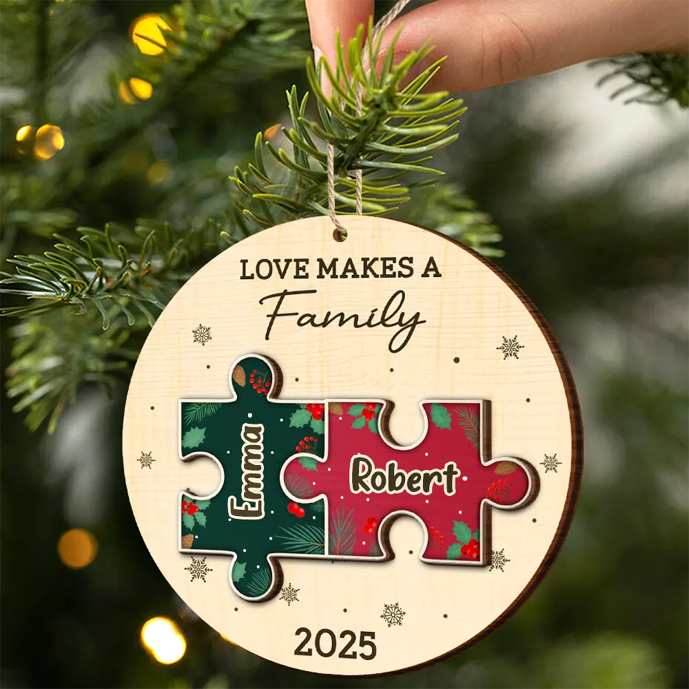 The Pieces That Make Our Family Puzzle - Personalized 2-Layered Wooden Ornament - Image 2