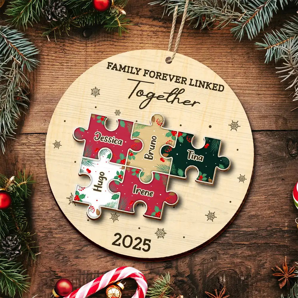 The Pieces That Make Our Family Puzzle - Personalized 2-Layered Wooden Ornament - Image 4