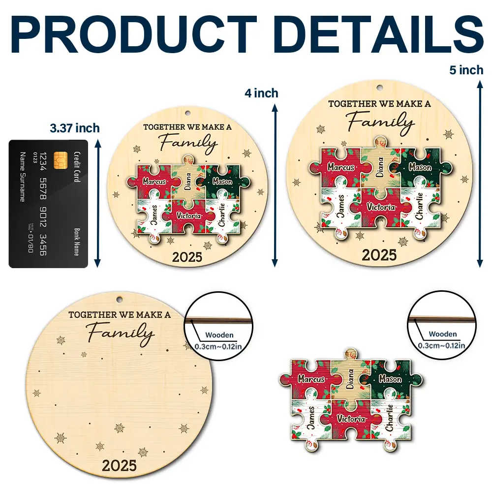 The Pieces That Make Our Family Puzzle - Personalized 2-Layered Wooden Ornament - Image 5