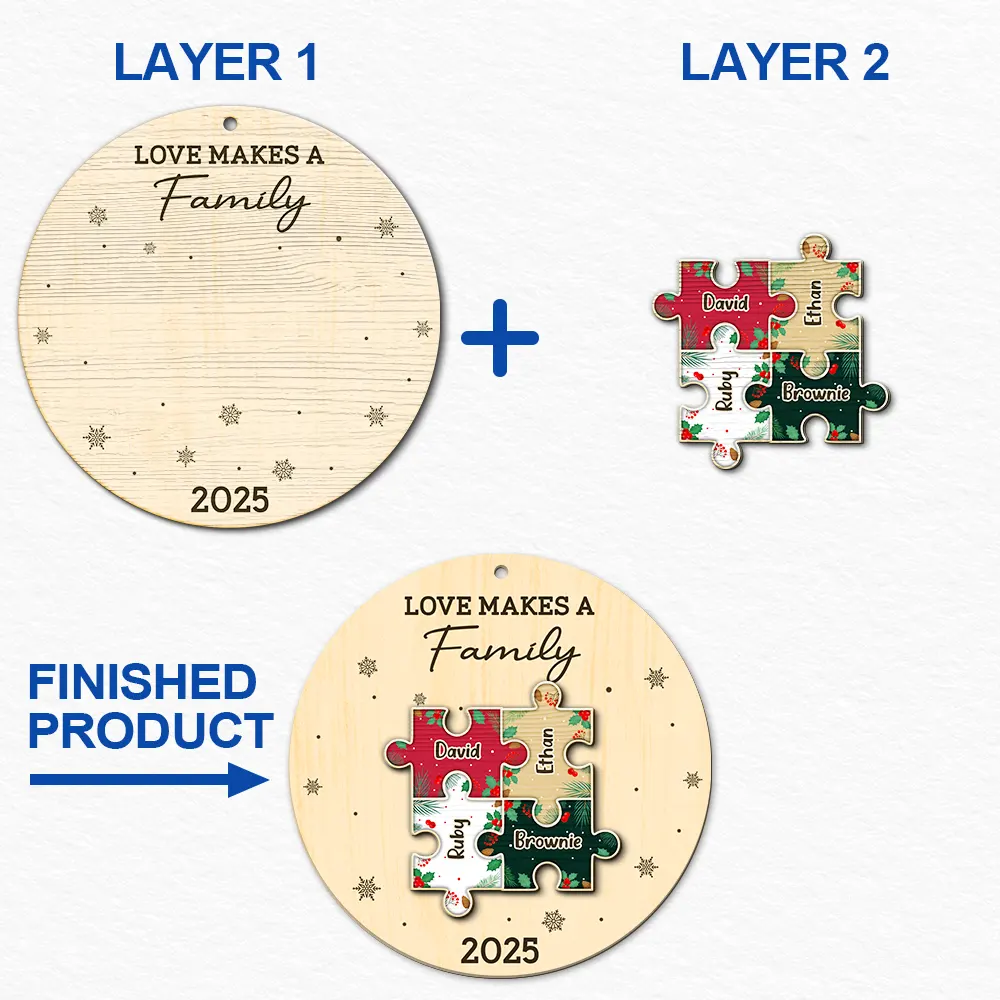The Pieces That Make Our Family Puzzle - Personalized 2-Layered Wooden Ornament - Image 6