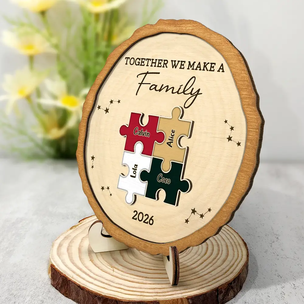 The Pieces That Make Our Family Puzzle - Personalized 2-Layered Wooden Plaque With Stand - Image 2