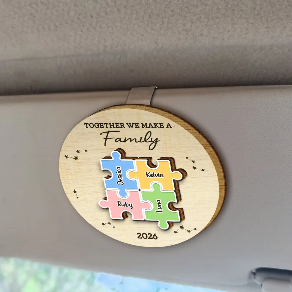 The Pieces That Make Our Family Puzzle - Personalized Custom Shaped Car Visor Clip - Image 2