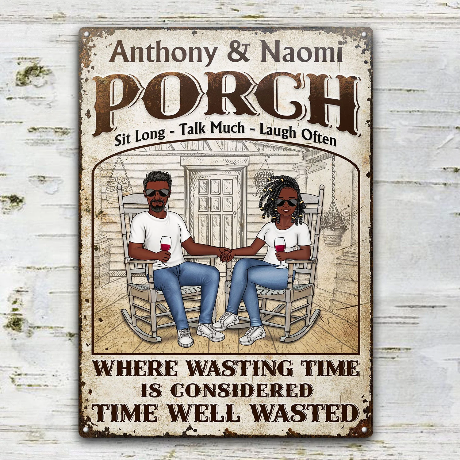 The Porch Time Well Wasted - Gift For Couples - Personalized Custom Classic Metal Signs - Image 2