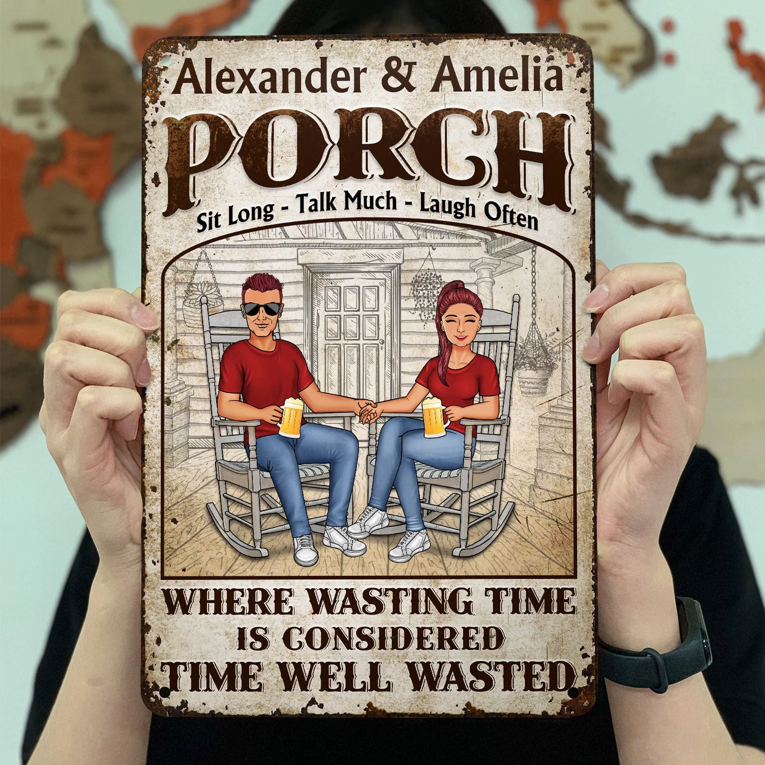 The Porch Time Well Wasted - Gift For Couples - Personalized Custom Classic Metal Signs - Image 4