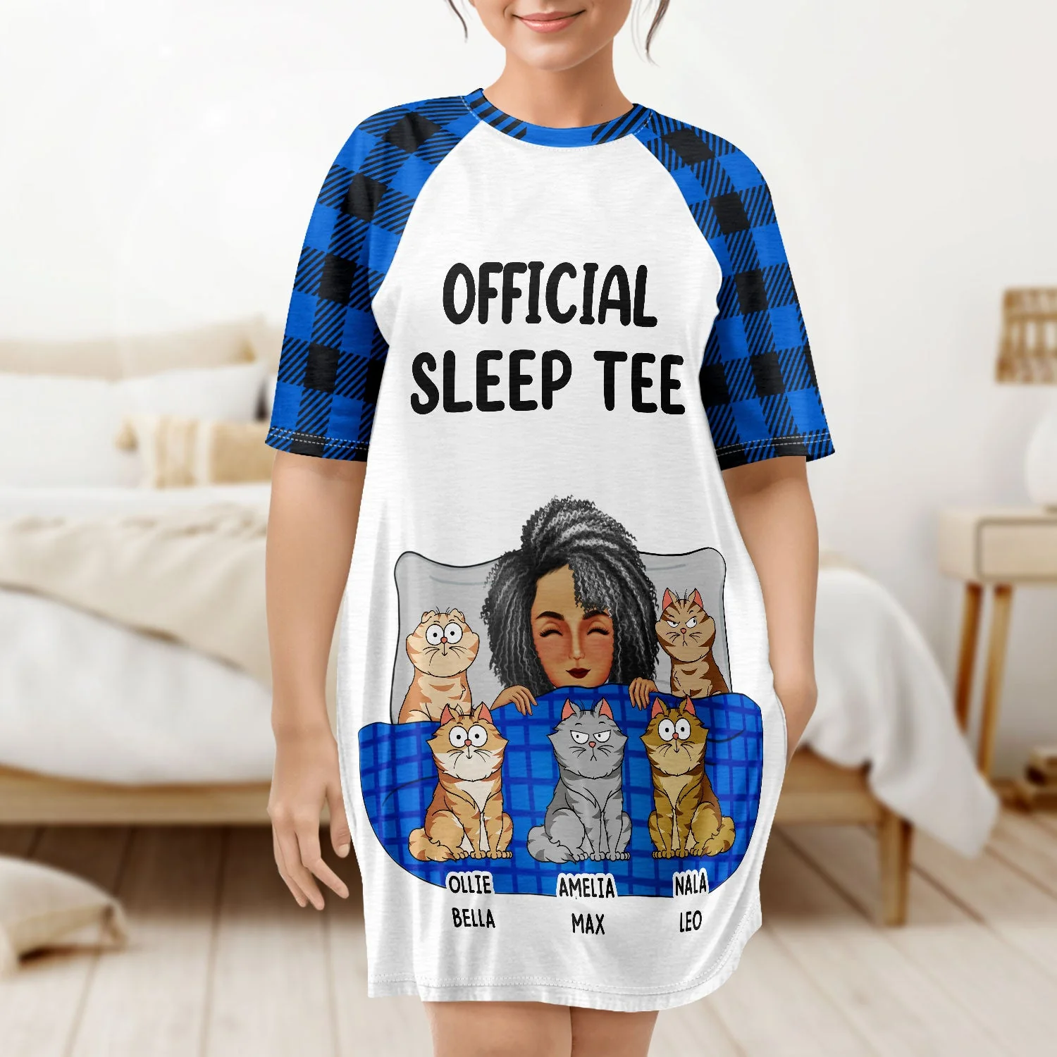 The Real Snuggle Cartoon Style - Gift For Cat Lovers, Cat Mom - Personalized Women's Sleep Tee - Image 4
