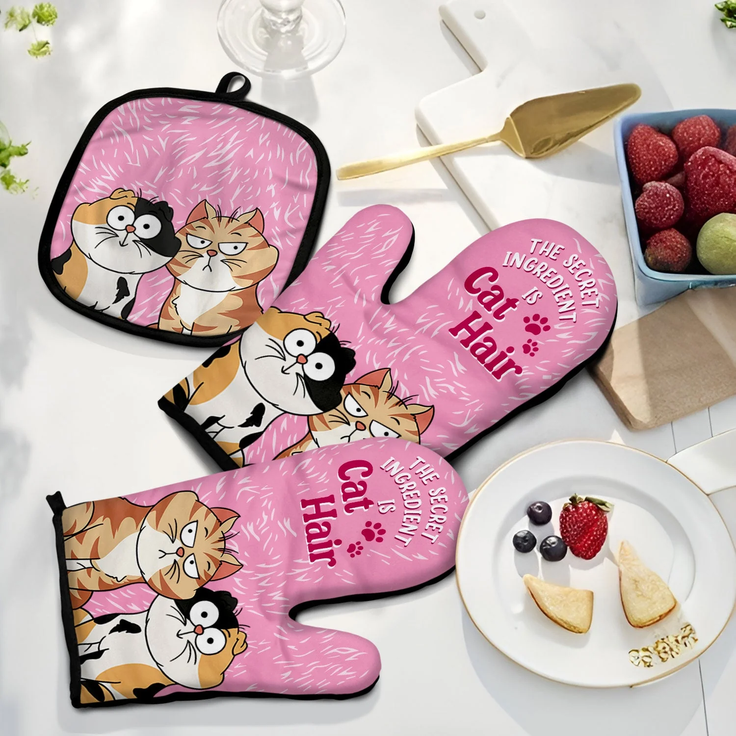 The Secret Ingredient Is Cat Hair - Gift For Cat Lovers - Personalized Oven Mitts, Pot Holders - Image 2