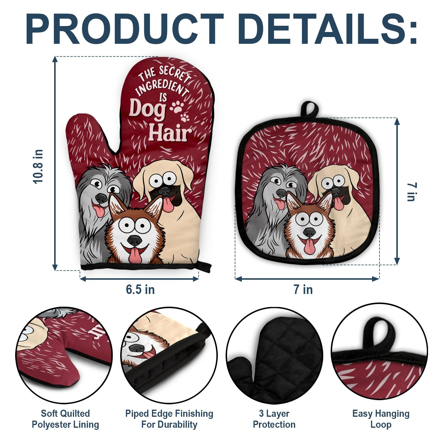 The Secret Ingredient Is Dog Hair - Gift For Dog Lovers - Personalized Oven Mitts, Pot Holders - Image 3