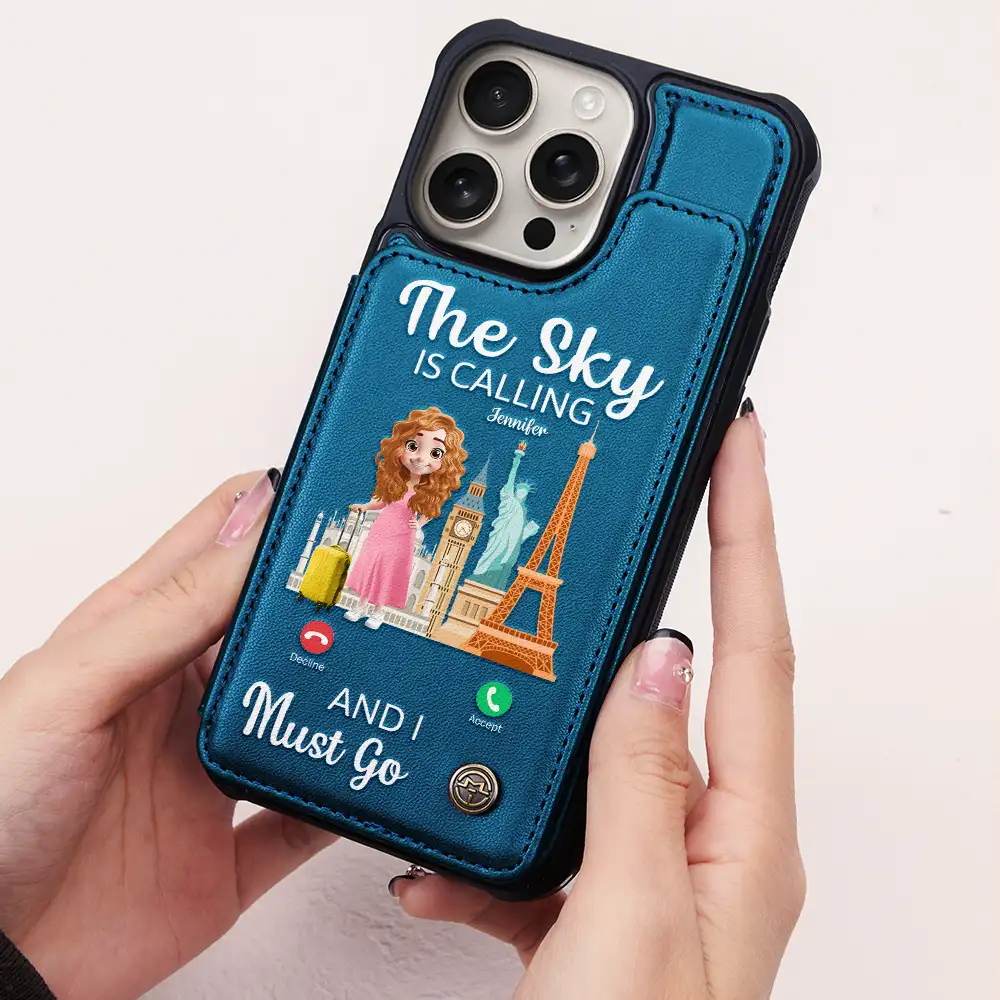 The Sky Is Calling And I Must Go - Personalized Leather Flip Wallet Phone Case - Image 2