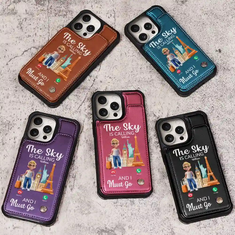 The Sky Is Calling And I Must Go - Personalized Leather Flip Wallet Phone Case - Image 3