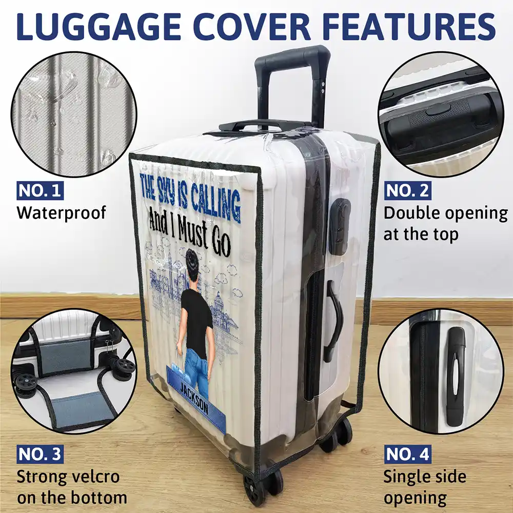 The Sky Is Calling Me - Personalized Clear Luggage Cover - Image 4