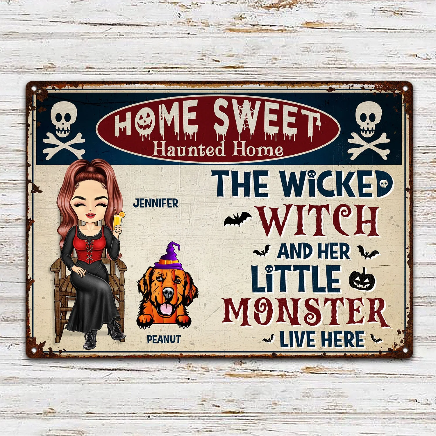 The Wicked Witch And Her Little Monsters Live Here - Backyard Sign, Halloween Home Decor Gift For Dog Lovers - Personalized Classic Metal Signs - Image 2