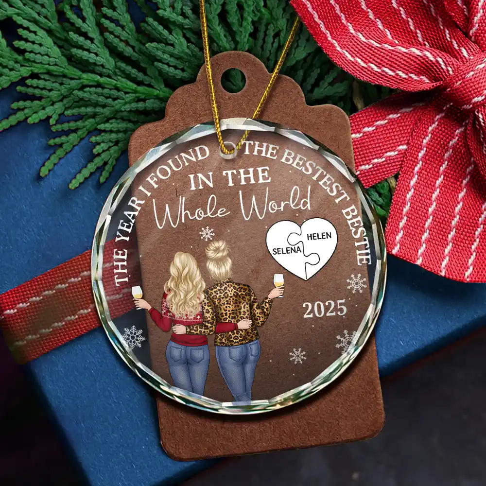 The Year I Found My Bestest Bestie - Personalized Circle Glass Ornament - Image 5