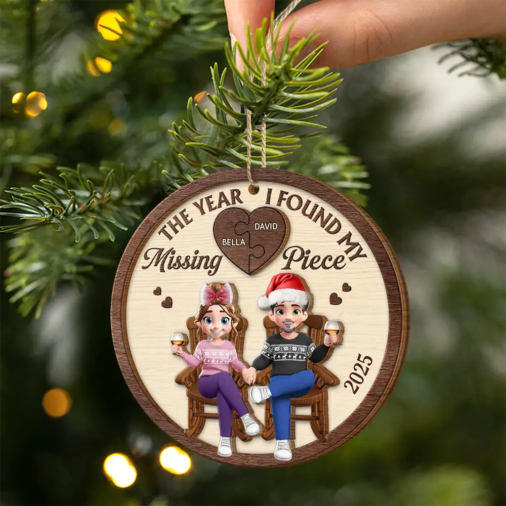 The Year I Found My Missing Piece 3D Effect Couple - Personalized 2-Layered Wooden Ornament - Image 2