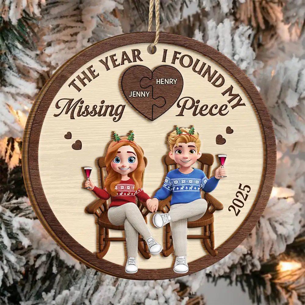 The Year I Found My Missing Piece 3D Effect Couple - Personalized 2-Layered Wooden Ornament - Image 3