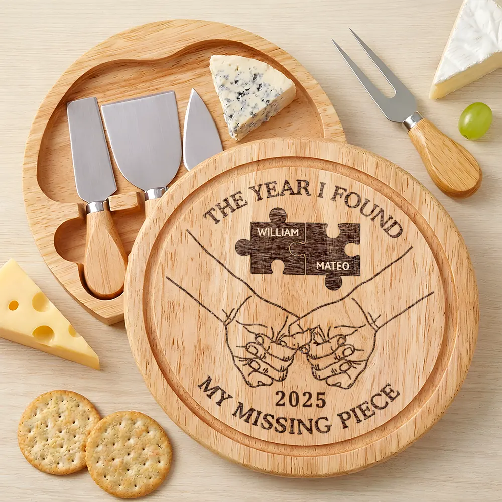 The Year I Found My Missing Piece Charcuterie Couple - Personalized Cheese Board Set - Image 2